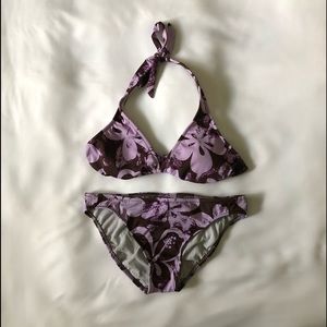 Two Piece Roxy Bikini Purple Medium Flowery